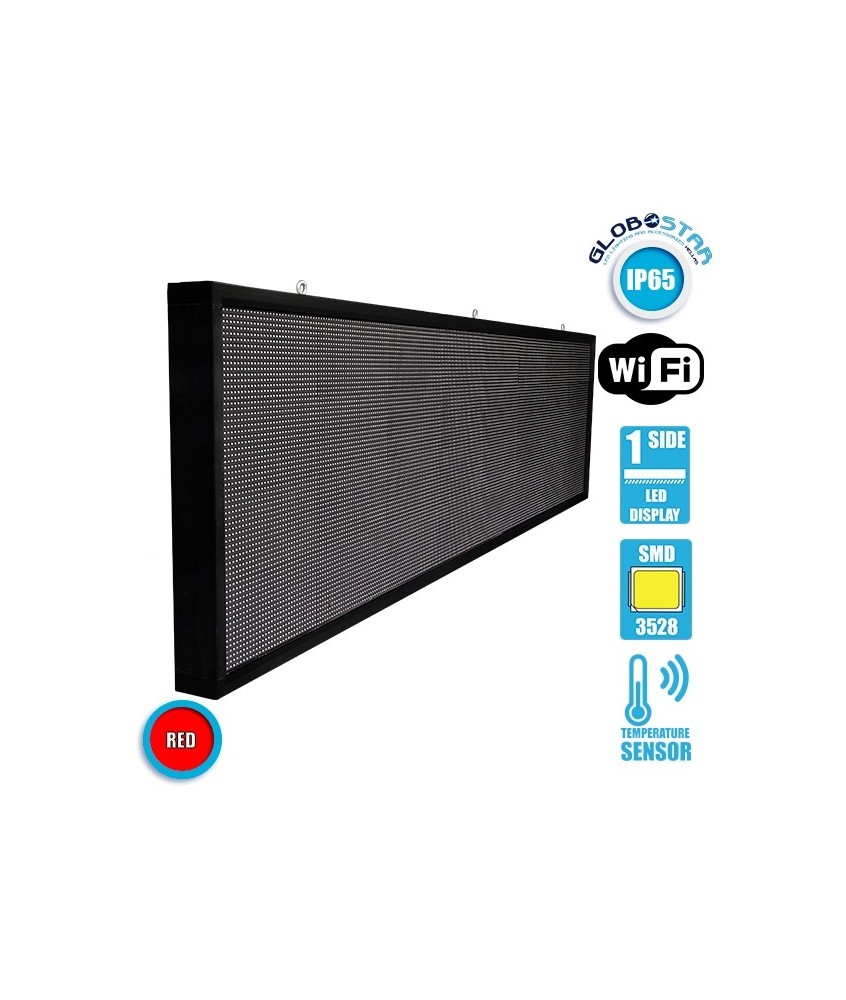 GLOBOSTAR® DISPLAY 90291 Κυλιόμενη Ψηφιακή Επιγραφή P10 Μονής Όψης LED AC 220-240V Αδιάβροχο IP65 Κόκκινο - WiFi Control μέσω FK APP - Αισθητήρας Θερμοκρασίας & Υγρασίας - Μ264 x Π9 x Υ72cm - 2 Χρόνια Εγγύηση